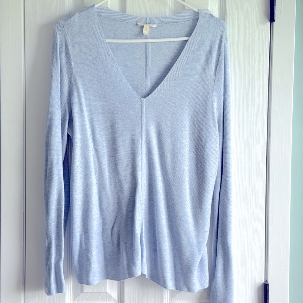 Eileen Fisher Women's Large L Blue Pullover Has a small hole see photo
